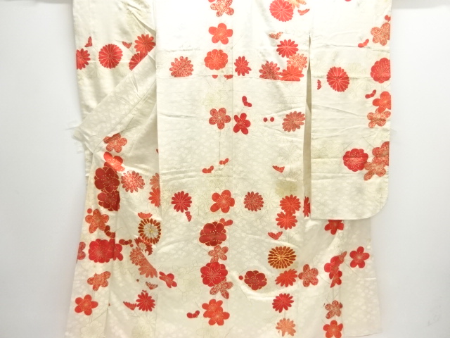 JAPANESE KIMONO / ANTIQUE FURISODE / SILK / EMBROIDERY / KIKU